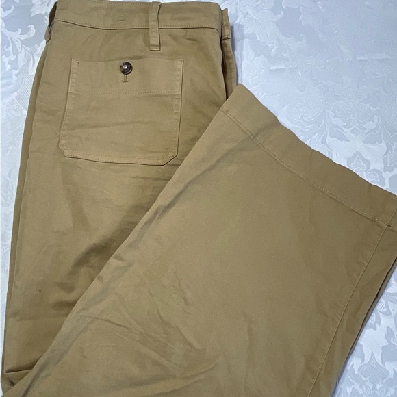 J Crew Women button front pocket size 31 tan Flat Front Straight High Rise pants - Picture 1 of 11